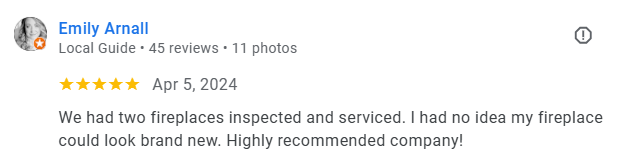 Customer review for fireplace inspection & service in Mesa, AZ