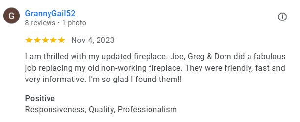 Customer review for fireplace replacement in Paradise Valley, AZ