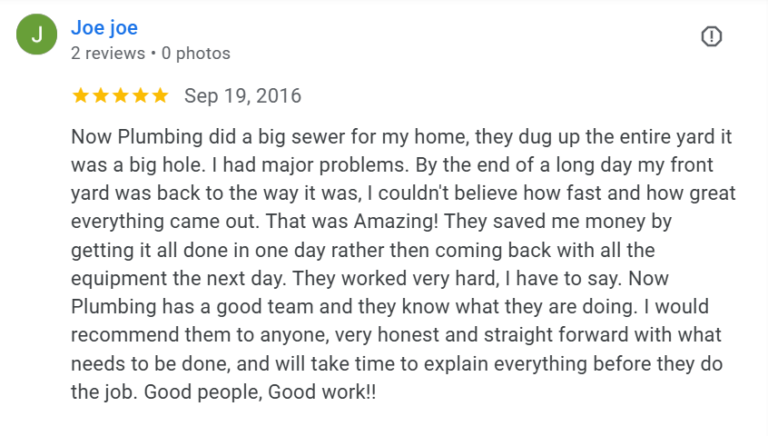 Customer review for sewer line replacement in Queen Creek, AZ