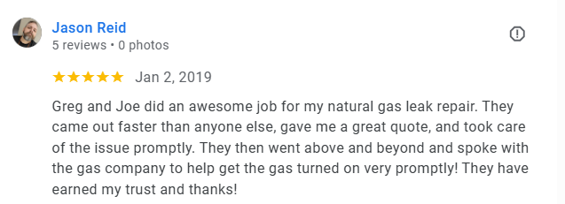 Customer review for natural gas leak repair in Mesa, AZ