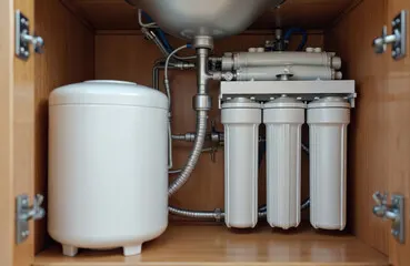 Reverse osmosis system installed under kitchen sink