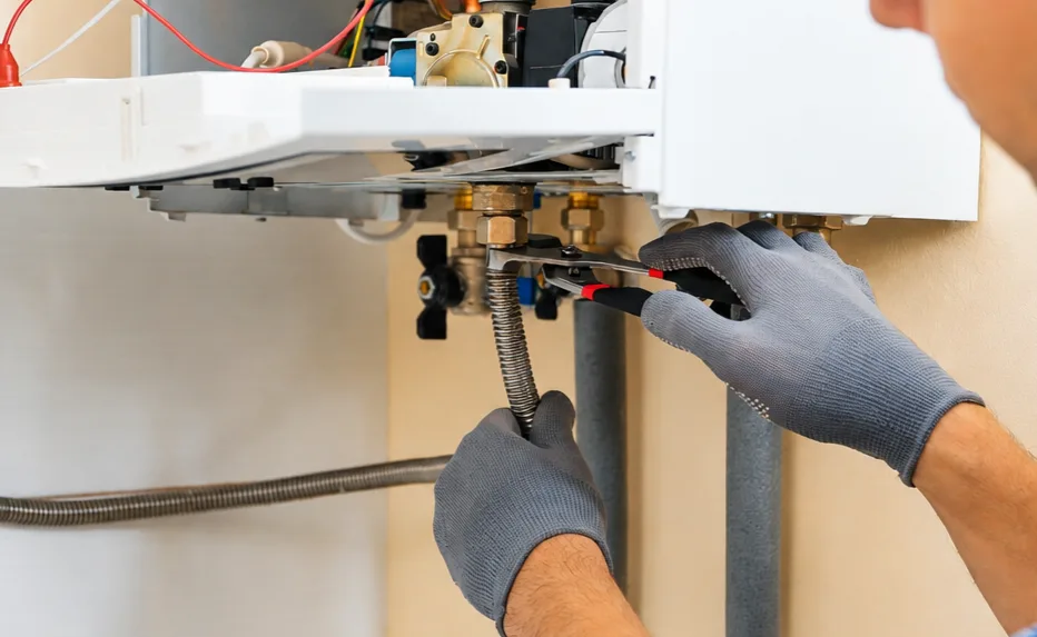 Tightening the gas connections under a water heater
